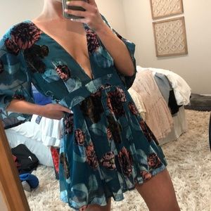 Teal blue beautiful velvet romper!